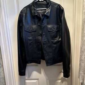 Men's Black Leather Bomber Jacket